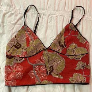 Zara metallic red floral crop top